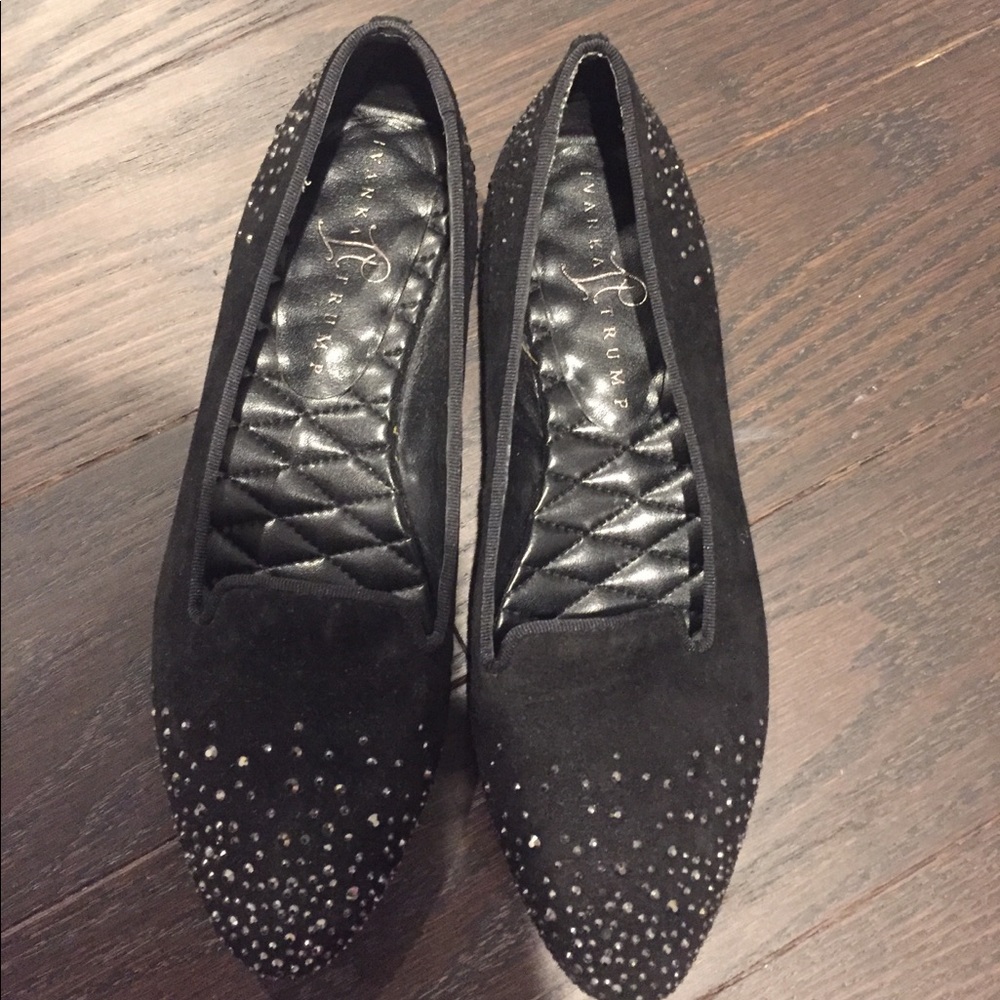 Black flats with rhinestones-worn once!
